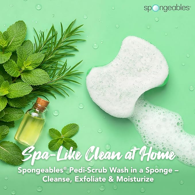 Spongables Pedi Scrub Foot Exfoliating 20+ Wash Sponge, Peppermint and Tea Tree, 3 Count