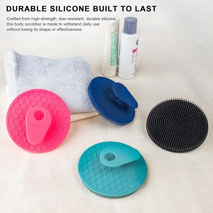 INNERNEED Silicone Body Scrubber Gentle Exfoliating Brush Set, Black+ Blue | INNERNEED Food grade Deep Cleansing Shower Scrub for All skin types, More Hygienic and Well Lather