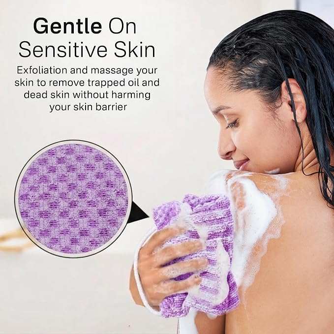 Yiclick Dual-Textured Exfoliating Washcloth Towel - Back Scrubber for Use in Shower Bath, Exfoliating Body Scrubber Exfoliator, Japanese Exfoliate Loofah Lufa Sponge Wash Cloth for Women Men