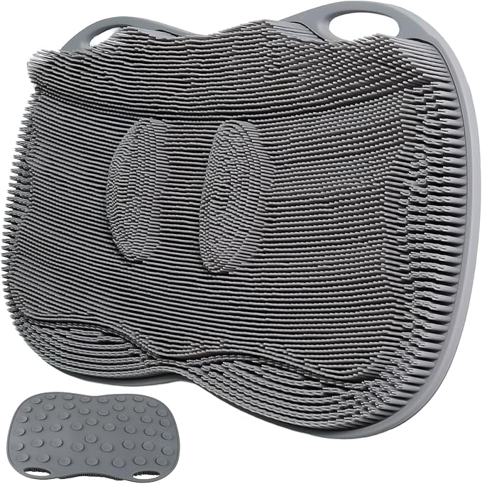 XL Silicone Shower Foot Scrubber Mat with Suction Cups, Foot Washer for Shower, Foot and Back Scrubber for Smooth Shower Wall or Floor, Grey, 17.32 x 12.99 in