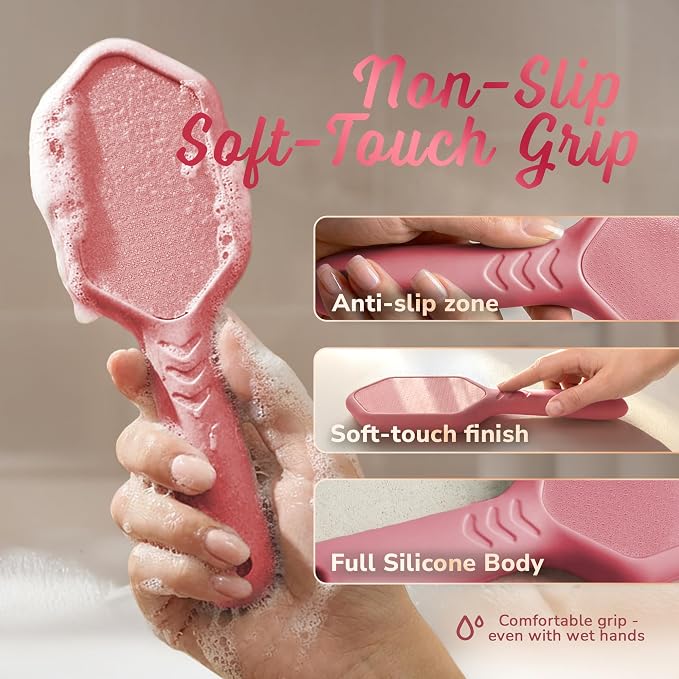 SILKLE Nano Glass Foot File - Foot Callus Remover for Feet & Foot Scrubber | Silicone Grip for Non-Slip Control - Foot Scrubber for Dead Skin, Heel Scraper for Cracked Heels & Foot Exfoliator - Pink