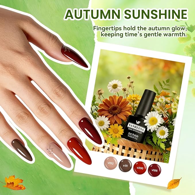 VANREESA 24 Pcs Gel Nail Polish Set - 20 Vibrant Shades Gel Nail Polish | 1 Base Coat & 3pcs Glossy/Matte/Gloden Top Coats, Red Orange Green Brown Nude Gel Polish, Gel Nail Kit Gifts for Women
