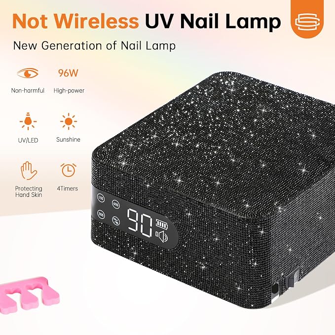 96W UV Nail Lamp, Cordless Nail Dryer | Rechargeable UV Light for Gel Nails, Professional Nail Light, Touch Control & Auto Sensor,Fast Curing Manicure for Salon Home