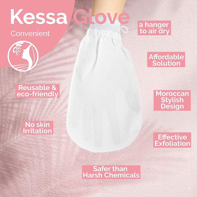 Fatima's Garden Exfoliating Kessa Glove - Natural Spa Scrubber, Black (1 Glove)