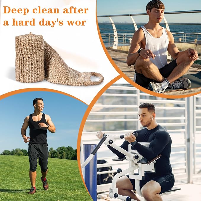Thinp Natural Loofah Back Scrubber, Extra Rough Exfoliating Back Scrubber with Handle for Men Women-Back Exfoliator for Shower Long Durable Deep Cleansing, with Soap Saver Bag