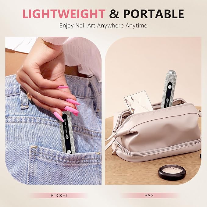 UV Nail Lamp, 3 in 1 Handheld UV Light for Gel Nails, Flash Cure Nail Lamp | Cat Eye Magnet | Cordless | 3W | Type-C | 400mAh | Full Rhinestone Covered | Mini Size | Easy to Carry | White Diamond