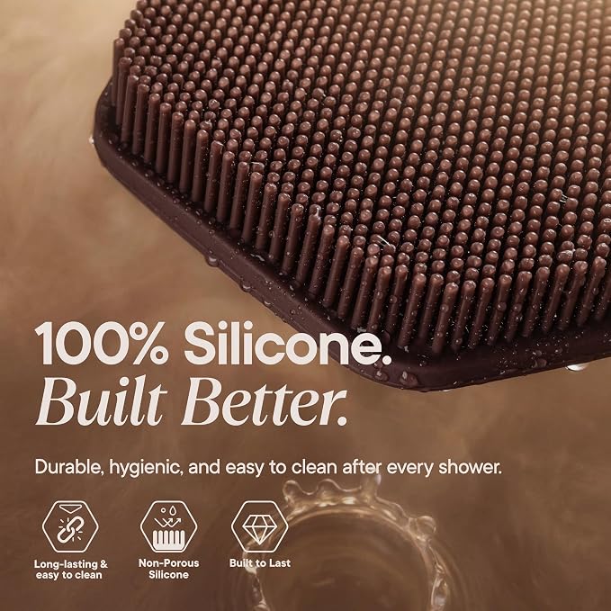 TOOLETRIES Silicone Back Scrubber for Shower, Bath Brush - Chocolate | Long ergonomic handle and non-slip grip make exfoliating hard-to-reach areas simple and comfortable.
