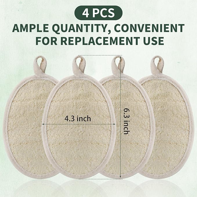 SAMEBUTECO Loofah Shower Scrubber Pads with Terry Cloth Backing, 4 Pack Black White