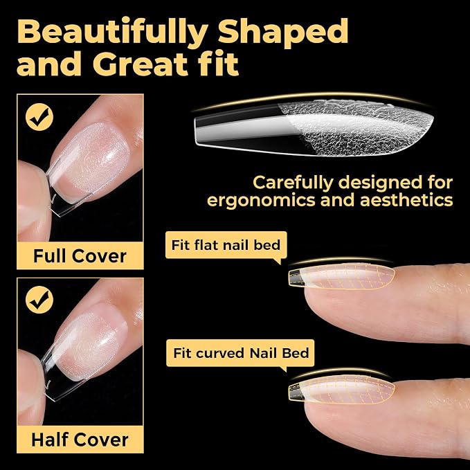 UNA GELLA 600Pcs Short Coffin Nail Tips, Short Coffin Press On Nails | Pre Etched 12 Sizes Soft Gel Fake Nails Tips Full Cover for Nail Extension DIY Salon at Home