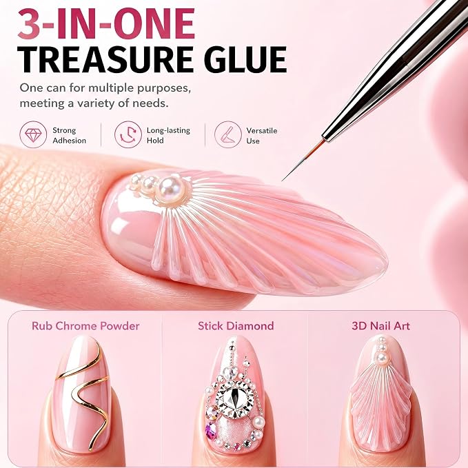 30g 3D Nail Gel with Nail Brush, Clear 3-in-1 Sculpting Glue | for Drawing, Molding, Rhinestones & Charms, No Wipe Builder for DIY Nail Art, UV LED Lamp Needed