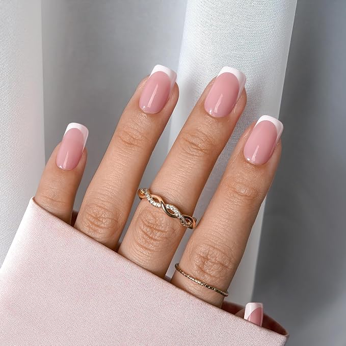 BTArtboxnails XCOATTIPS White French Tip Press On Nails Kit, S Square, Pink | Lamp-Curable, 4-Week Wear, Salon Quality Value at Home, 160 Nail Tips, Glue, Builder Gel, Top Coat, Nail Lamp, All-in-one Kit