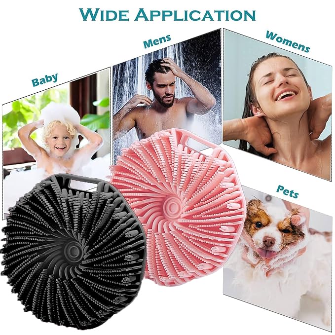 Silicone Body Scrubber, Exfoliating Body Scrubber for Sensitive Skin, Non-Slip Shower Scrubber for Body, Silicone Body Brush for Showering, Charcoal, Effective Showering Exfoliation, Gentle Massage