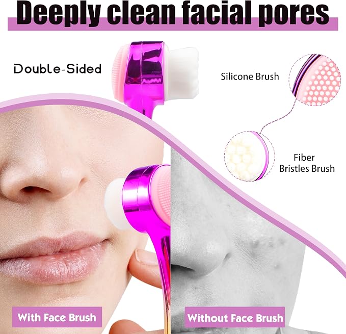 Manual Facial Cleansing Brush, 2-in-1 Skin Care face Brush, Skincare Headband and Wristband Set, 2 Pcs Face Mask Brush，6PCS (Gold+Pink)