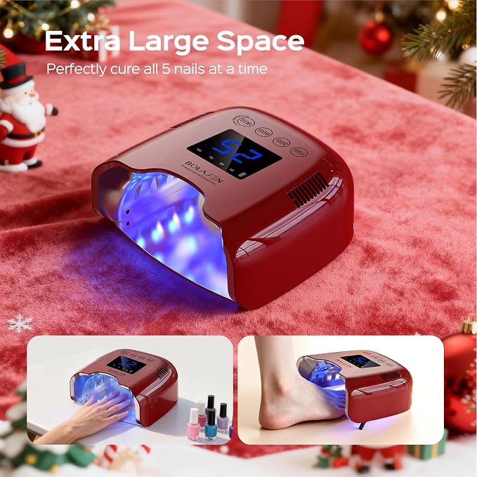 BOLASEN Cordless Rechargeable UV Nail Lamp - UV Light for Gel Nails with Metallic Reflector & Metal Base, 54W Portable Wireless LED Nail Dryer, Professional Fast Charger Curing Lamp for Salon, Red