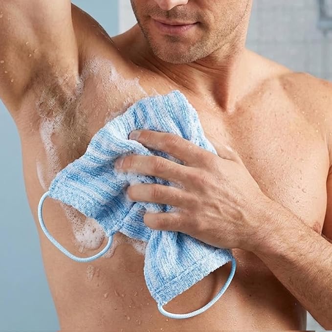 Yiclick Dual-Textured Exfoliating Washcloth Towel - Back Scrubber for Use in Shower Bath, Exfoliating Body Scrubber Exfoliator, Japanese Exfoliate Loofah Lufa Sponge Wash Cloth for Women Men
