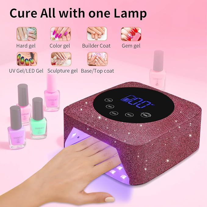 Cordless UV LED Nail Lamp,72W Rechargeable UV Light for Gel Nails with 5 Timer Setting Quick Dry Curing Lamp with Display Auto Sensor for Salon & Home(Red Diamond)
