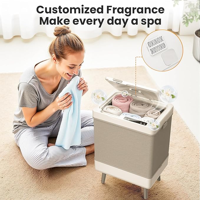 Electactic Towel Warmer for Bathroom, 35L Large Towel Warmer Bucket with Aromatherapy, Temperature & Timer, Foldable & Easy Storage, Fits 3 45"x70" Towels and Blankets, Auto Shut Off, Towel Dryer