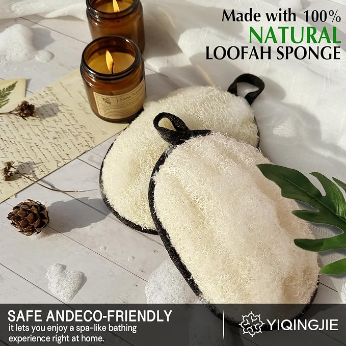 YIQINGJIE Upgraded Large Natural Exfoliating Loofah Body Scrubber (2 Pack), Egyptian Loofah for Men, Suitable for Full-Body Bath and Face Scrubber, Black
