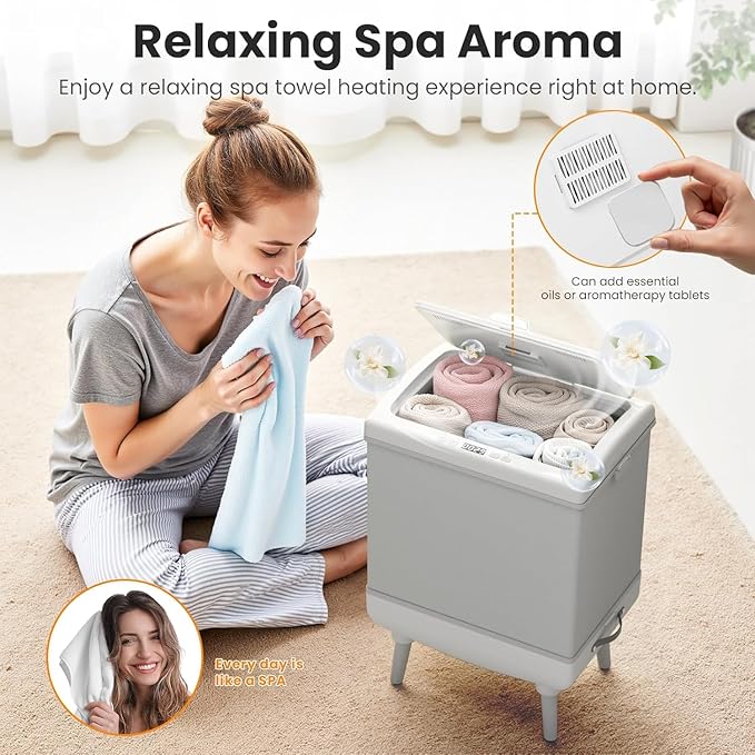 Electactic Towel Warmer for Bathroom, 35L Foldable Hot Towel Warmer Bucket with 24H Timer, Heat&Dryer 2 in 1 Blanket Warmer with 2 Hanging Hooks, Fits 3 Oversized Towels or 2 Bathrobes for Home & Spa