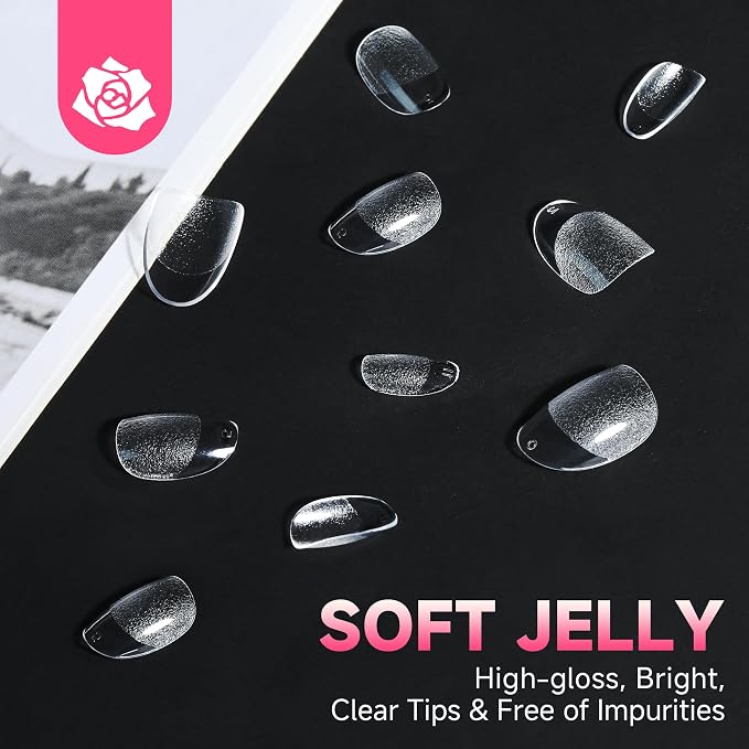 UNA GELLA Short Oval Round Nail Tips Pre-shaped Half Matte 120pcs | Short Oval Round Soft Gel Nail Tips Full Cover Clear Acrylic Fake Nails for Press on Nail Extensions Home DIY Salon 12 Sizes