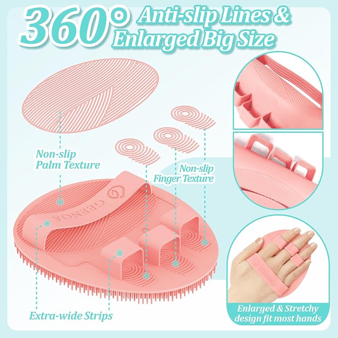 Silicone Back Body Face Scrubbers Set 4PCS, 15.35’’ Back Scrubber Soft Body Scrubber for Dual-Side Usage, Easy-to-Hold Soft Bath Glove & Face Scrubber for Good Foaming Deep Cleaning(Pink)