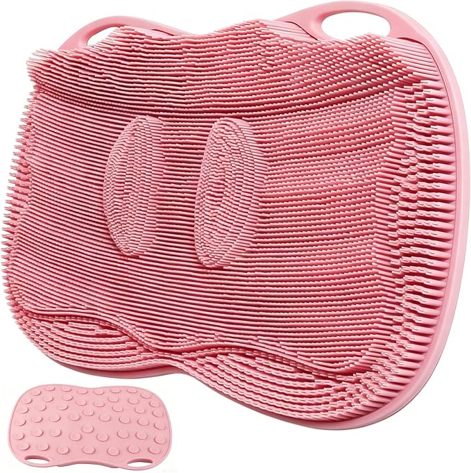 XL Silicone Shower Foot Scrubber Mat with Suction Cups, Foot Washer for Shower, Foot and Back Scrubber for Smooth Shower Wall or Floor, Pink, 17.32 x 12.99 in