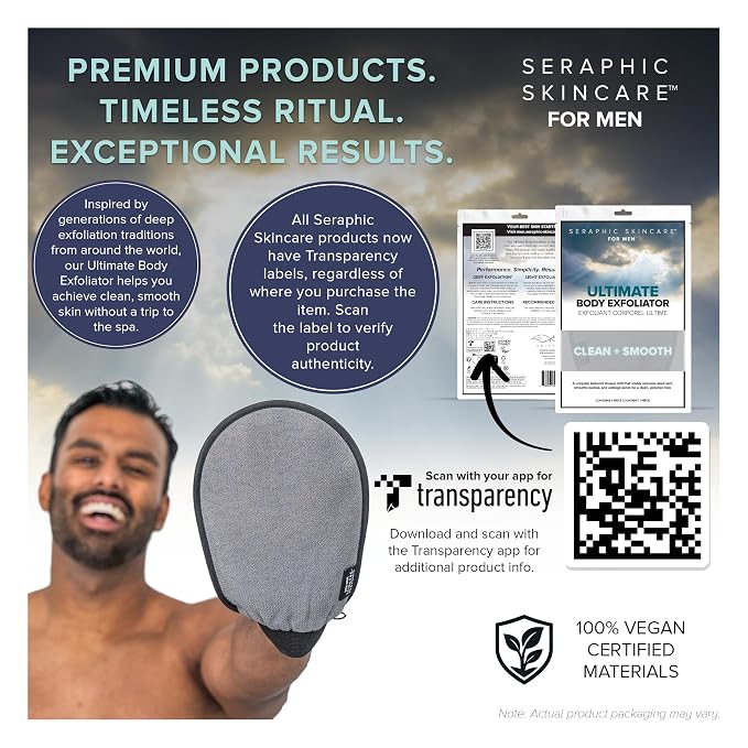 Seraphic Skincare Ultimate Body Exfoliating Mitt for Body, Exfoliating Glove & Body Scrubber for Shower Use, Deep Body Exfoliation, Dead Skin Removal & Self Tanner Washcloth