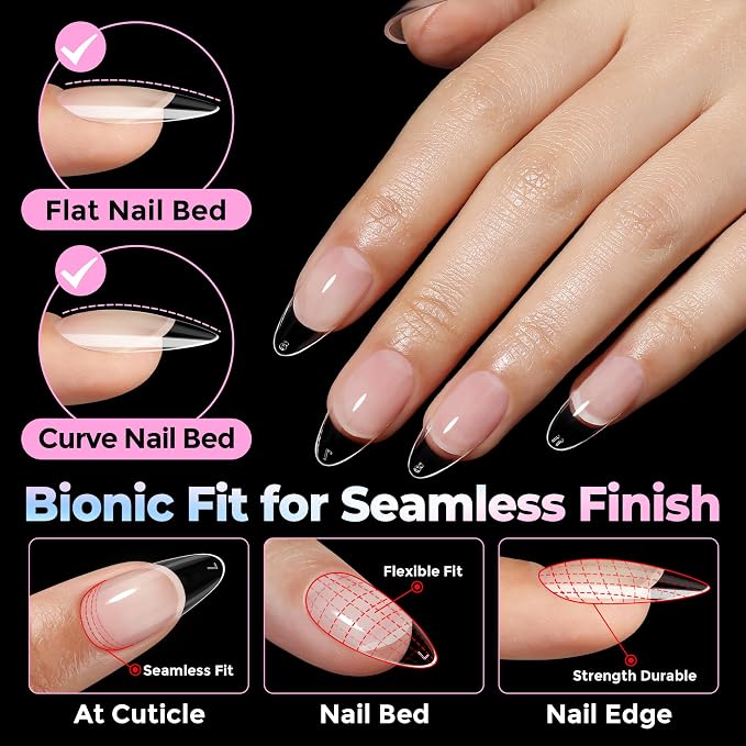 UNA GELLA Almond Nail Tips Medium 15 Sizes 300PCS Pre-Etched Full Cover | Gel Nail Tips Almond Shape Easy Salon Press On Nails Long-Lasting Hold Fake False Nails Snug Fit