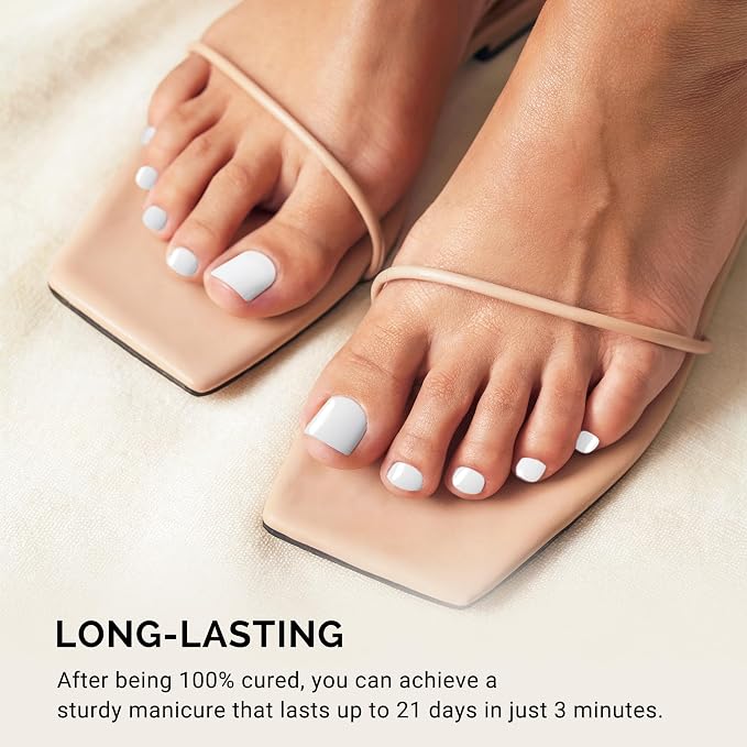 MelodySusie 32Pcs Semi Cured Gel Toe Nail Strips, Works with UV/LED Lamps | White, Pedicure Stickers for Toes, Salon-Quality, Long Lasting, Easy to Apply & Remove