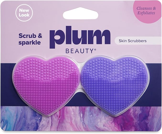 Plum Beauty Heart-Shaped Silicone Skin Scrubber with Suction Cup Mount | Manual Facial Cleansing Brush for Exfoliating & Massaging, Soft, Skin-Safe Bristles for All Skin Types