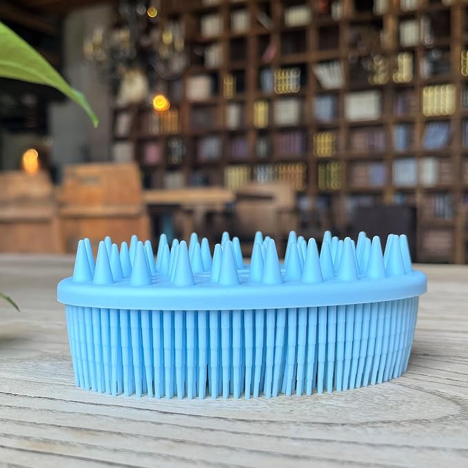 Premium Sensory Brush for Kids or Autism,Soft Silicone Body Scrubber,2 in 1 Sensory Room Occupational Therapy Sensory Brushes,Silicone Loofah,Pet Shower Brush Bath Brush Shampoo Brush(Spikes-Blue)