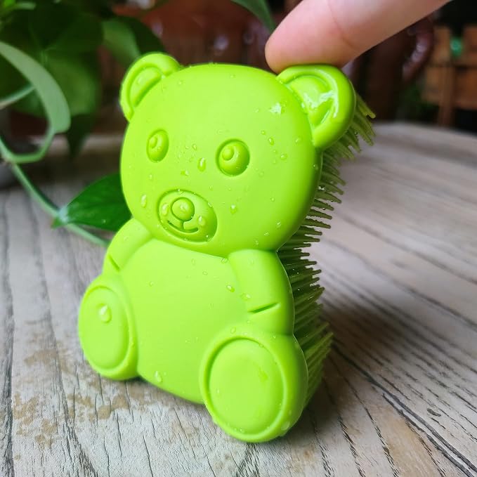 Premium Sensory Brush for Kids or Autism,Soft Silicone Body Scrubber,2 in 1 Sensory Room Occupational Therapy Fidget Brushes,Silicone Loofah,Pets Shower Brushes Bath Brush Shampoo Brush（Bear-Green）
