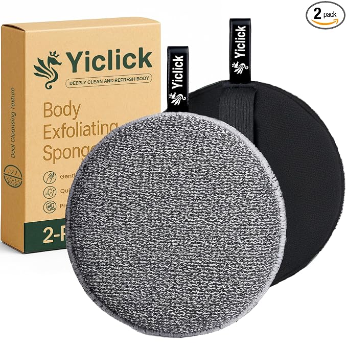 Yiclick Exfoliating Body Scrubber (2 Pack), Body Exfoliator Scrubber, Exfoliating Sponge for Shower Bath, Shower Loofah Luffa Lufa with Handle, Dead Skin Exfoliator for Body Scrub, Men Women