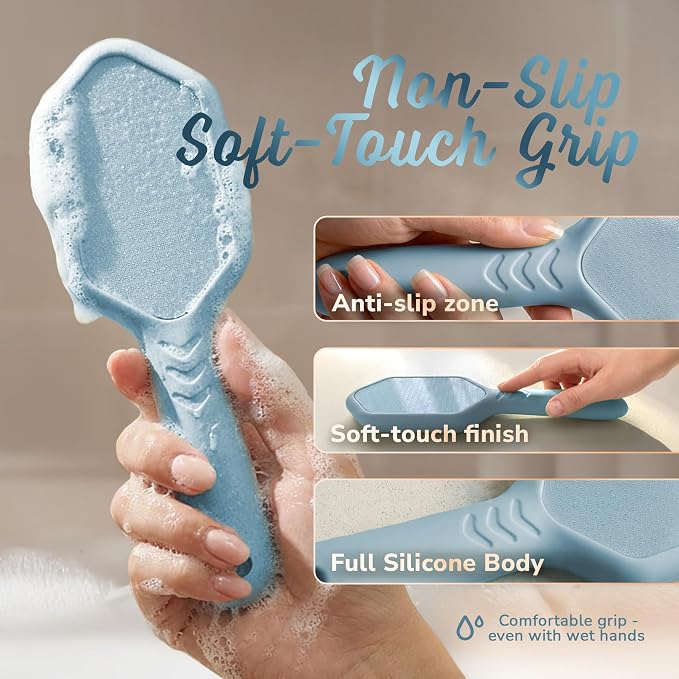 SILKLE Nano Glass Foot File - Foot Callus Remover for Feet & Foot Scrubber | Silicone Grip for Non-Slip Control - Foot Scrubber for Dead Skin, Heel Scraper for Cracked Heels & Foot Exfoliator - Blue