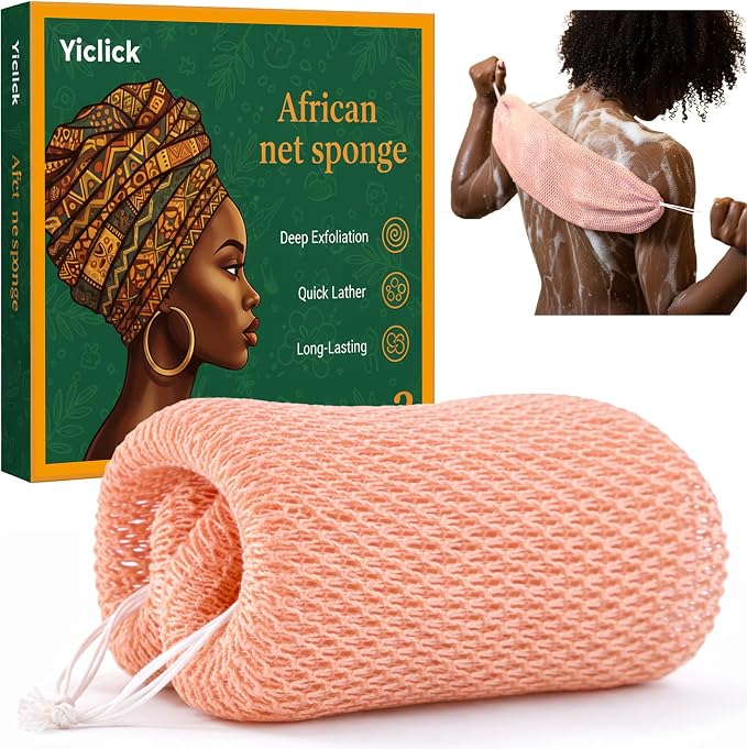 Yiclick African Net Sponge Authentic with Knots - Exfoliating Washcloth Towel, Back Scrubber for Shower Bath, Exfoliating Body Scrubber Exfoliator, African Rags Wash Cloth Loofah Lufa Sponge