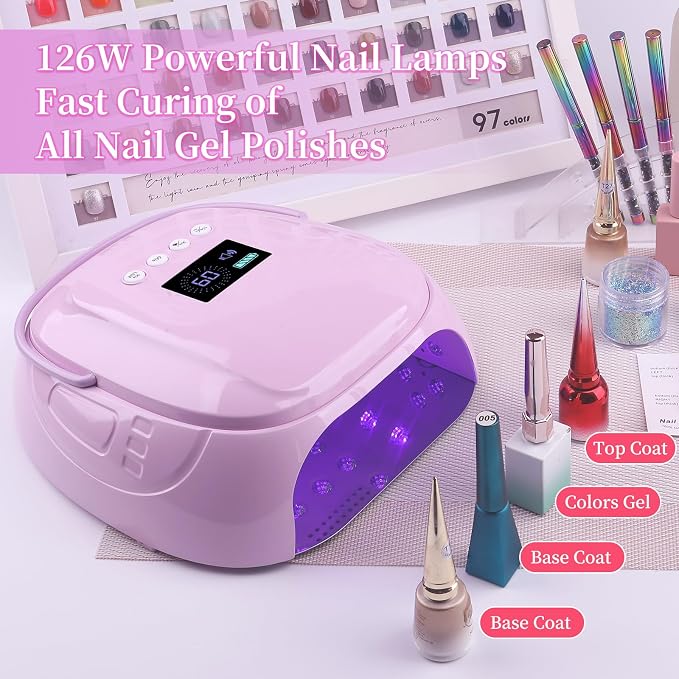 126W Rechargeable UV LED Nail Lamp, Portable Cordless Nail Dryer with Auto Sensor and 4 Timer Settings, Professional Curing Lamp for Gel Polish and Salon (Purple)