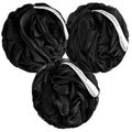 MainBasics Shower Loofah Sponge Pouf, Set of 3, Triple Black | Soft Mesh Body Scrubber and Bath Sponge for Gentle Exfoliation, Rich Lather, and Everyday Shower Use