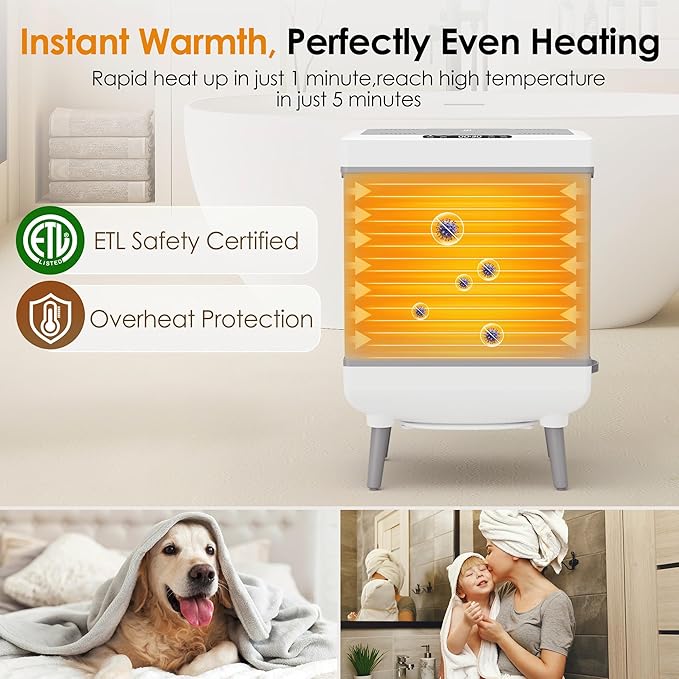 Labiim [Truly Upgrade Foldable] Luxury Towel Warmer, 35L Extra Large Towel Warmer Bucket Fits 4 Oversized 40"x70"Towels, Fast Heat Portable Blanket Heater for Bathroom Spa PJs &More, Pear White