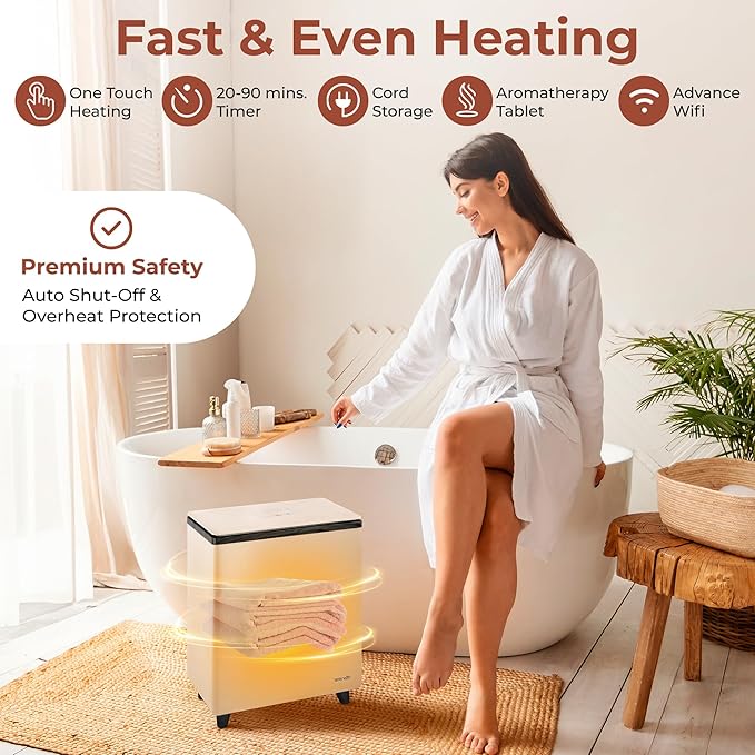 SereneLife WIFI Luxury Rectangle Towel Warmer - Spa & Bathroom Blanket Heater with Custom Fragrance, Auto Shut-Off, Fits 2 large Towels, Blankets, Bathrobes, PJ's - Perfect Gift for Him & Her (Black)