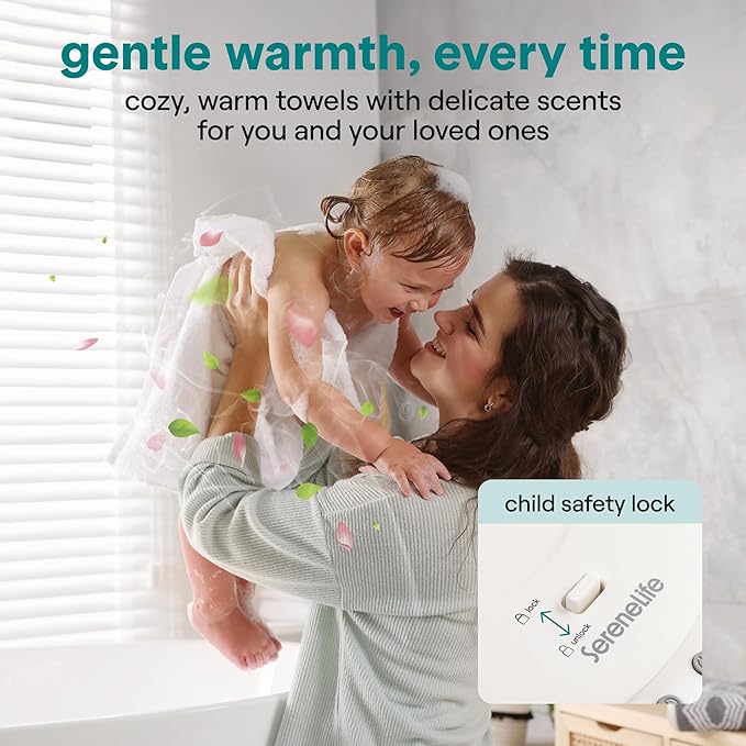 SereneLife Freestanding Towel Warmer Bucket – 18" Hot Towel Warmer with Legs for Bathroom & Spa, 12L Capacity, Built-In Timer, Aroma Discs & LED Indicator, Fits One Towel or Robe, Gray