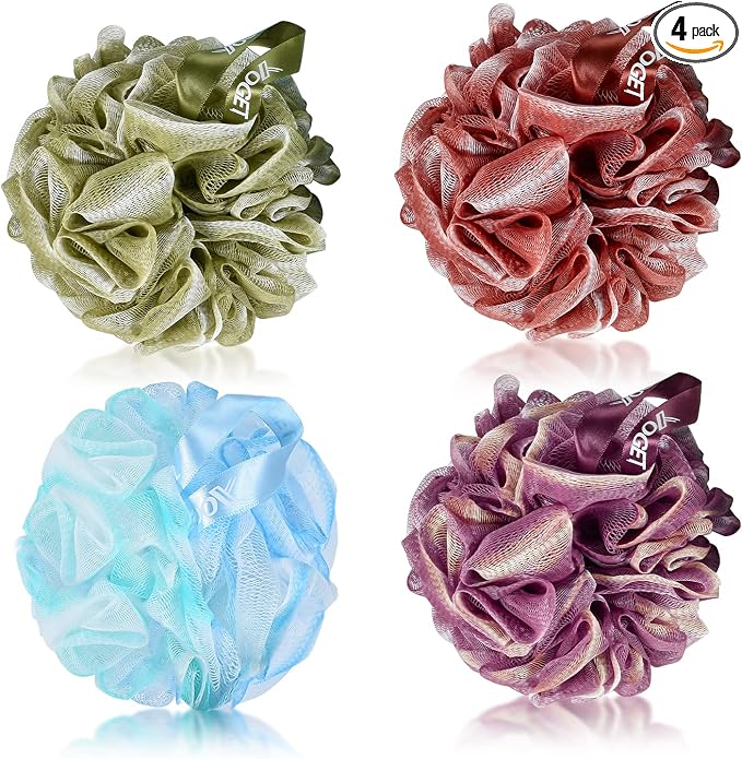 Yoget Bath Loofah Sponge, 4 Color 60G Loofah Exfoliating Body Scrubber, Exfoliate, Cleanse, Soothe Skin