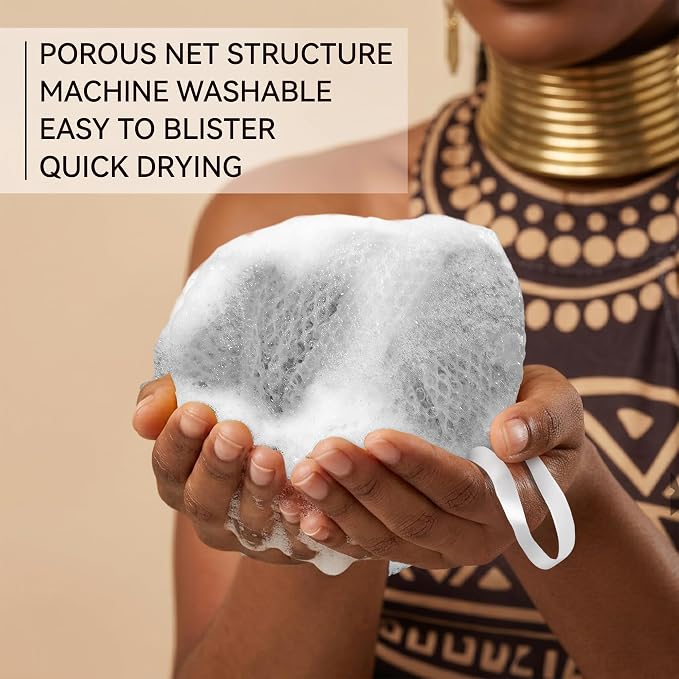 African Net Sponge Authentic, 3 Pieces Loofah Alternative Exfoliating Sponge, Deep Cleansing Body Scrubber, Shower Loofah Sponge for Body & Face,Travel Portable Bath Sponge(Blue,Purple,Grey)