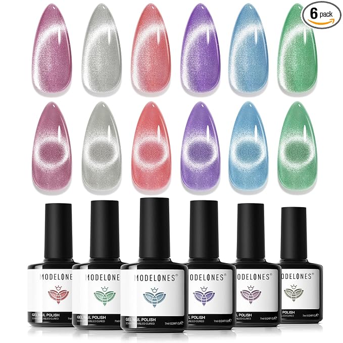 modelones Cat Eye Gel Nail Polish Glitter6Colors Red Blue Green