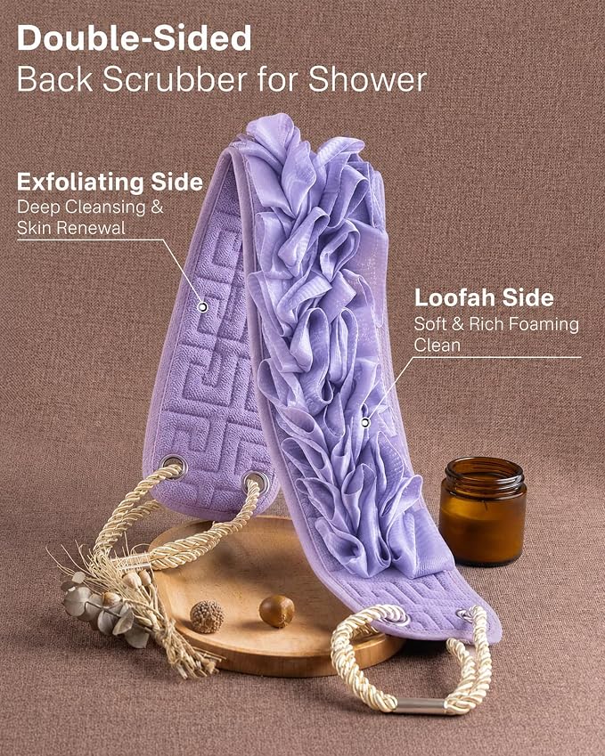 Yiclick Back Scrubber for Shower, Exfoliating Washcloth Towel with Handle, Body Scrubber Exfoliator, Bath Sponge Loofah Luffa, Back Washer Wash Cloth for Men Women, Korean Exfoliate Body Scrub