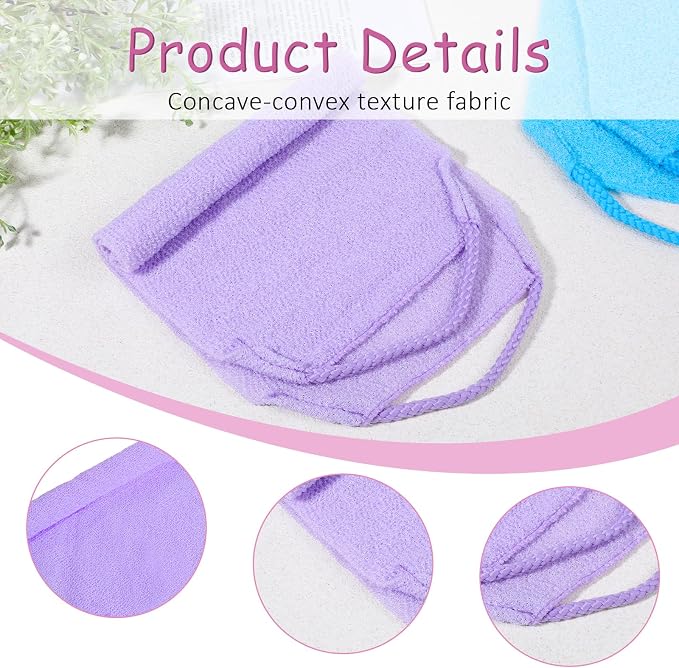2 Pcs Back Washer for Shower,Exfoliating Back Scrubber with Handles Backs Wash Cloth Stretchable Backs Scrubber for Shower for Women(Blue,Purple)