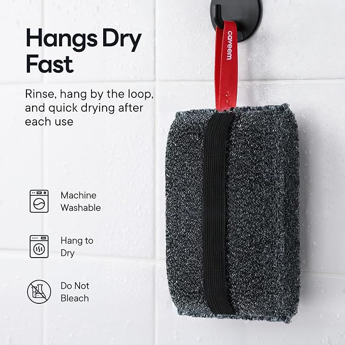 Caveem Exfoliating Body Scrubber, Bath Body Scrubber, 2 Pack, Dark Grey