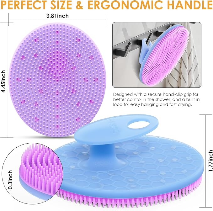 INNERNEED Magnetic Silicone Body Scrubber, Hygienic Shower Brush, Purple | Gentle Exfoliating & Deep Cleansing Body Brush for Daily Shower, Skin Vitality