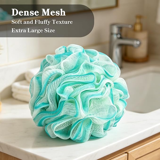 Bath Loofah Sponge 70 Grams Large Size, Soft Mesh Long-Lasting Shower Loofah for Rich Lather, 5 Pack Shower Sponge Exfoliating Cleaning Bath Loofa Body Scrubber Balls for Men & Women(Green)