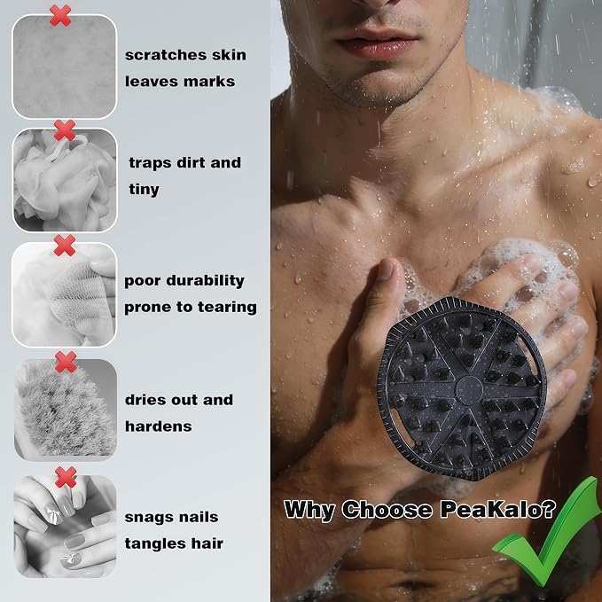 Silicone Body Scrubber for Men Women, Dual-Sided Bath Brushes Gentle Exfoliating Body Scrubber Scalp Massager for Deep Cleansing, Soft Silicone Loofah Body Washing Brushes (Black)