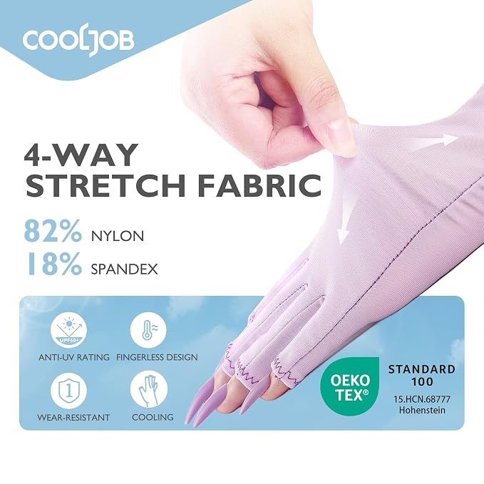 COOLJOB Anti-UV Gloves for Nail Lamp, Professional UPF50+ UV Protection Glove for Manicures, Art Skin Care Fingerless, Women Men Protect Hands from Sun and Nail Dryer Harm, Purple, 1 Pair